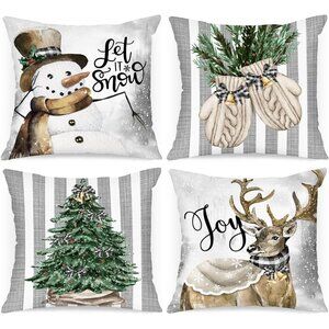 🆕 Christmas Throw Pillow Covers Xmas Snowman Gloves Elk Eucalyptus Cushion Home